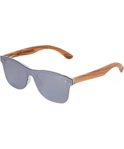 Wood Sunglasses for Men and Women - Flat One-Piece Wooden Polarized Sunglasses - Gray Mirror - C718WRONHUM $17.40 Rectangular