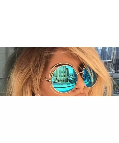 UV400 Round Sunglasses Green Mirror Oversized Vintage Sun Glasses for Women - Silver - CZ18TZKQW3N $17.41 Oversized