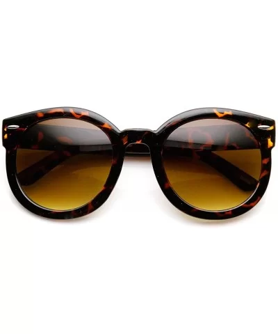 Round Retro Oversized Sunglasses for Women with Colored Mirror and Neutral Lens 53mm - C02 - Tortoise / Amber - CK110A7JNYN $...