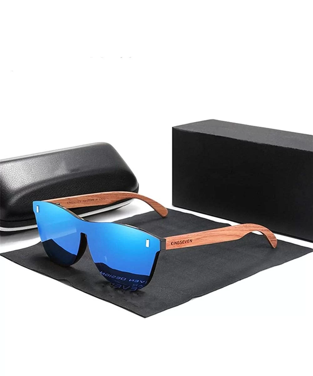 Men's polarized sunglasses fashion sunglasses - Blue Bubinga Wood - CB1982YGSKC $22.26 Oversized