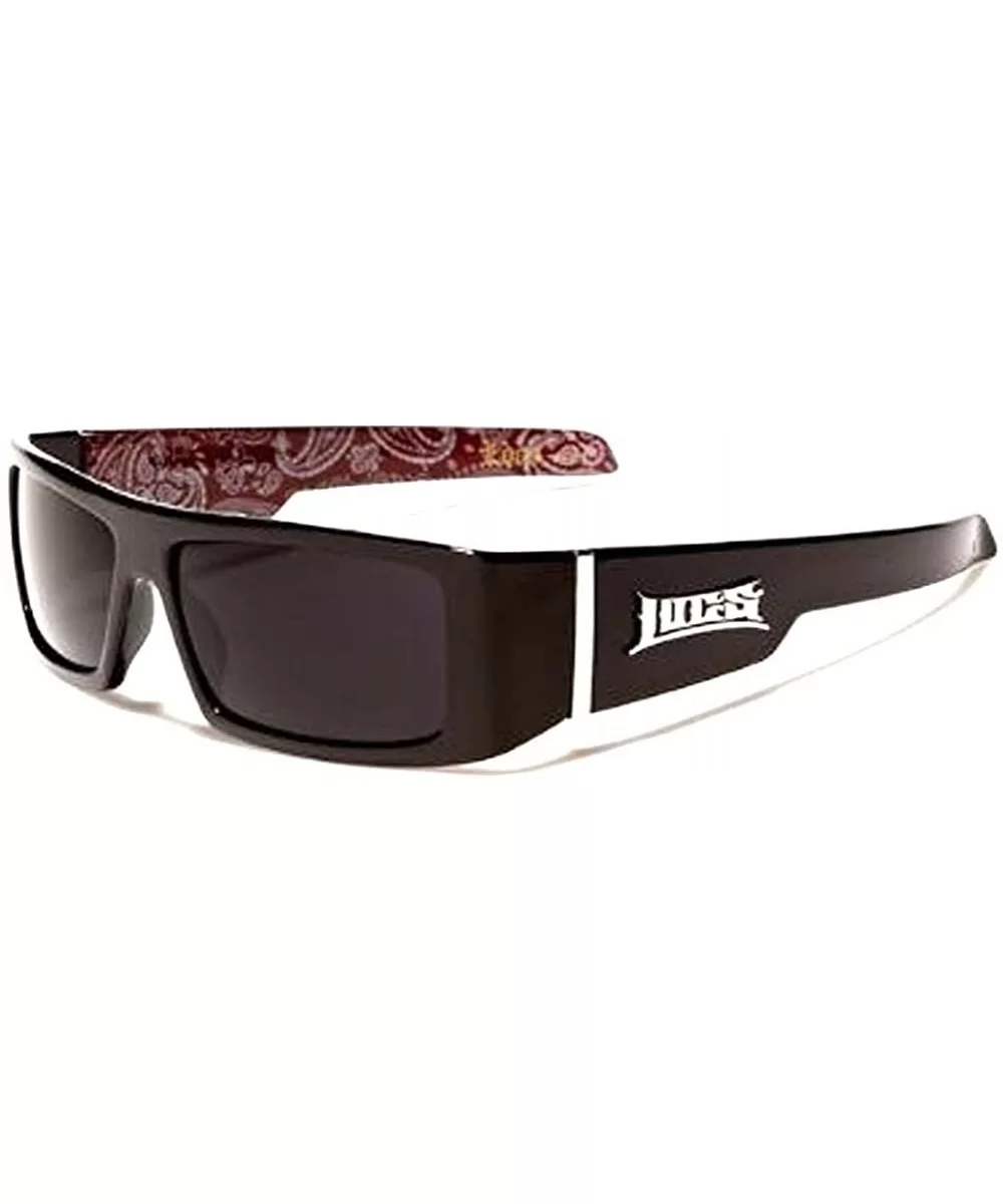 Mens Hardcore Wrap Around Sunglasses with Bandana Print Inside - Black - Red Inside - CN11CV25BCJ $4.80 Wrap