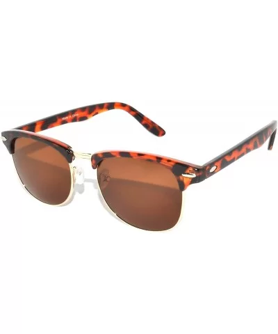 Retro Classic Sunglasses Metal Half Frame With Colored Lens Uv 400 - Brown-gold Brown - C711NO6Y5CX $5.55 Rectangular