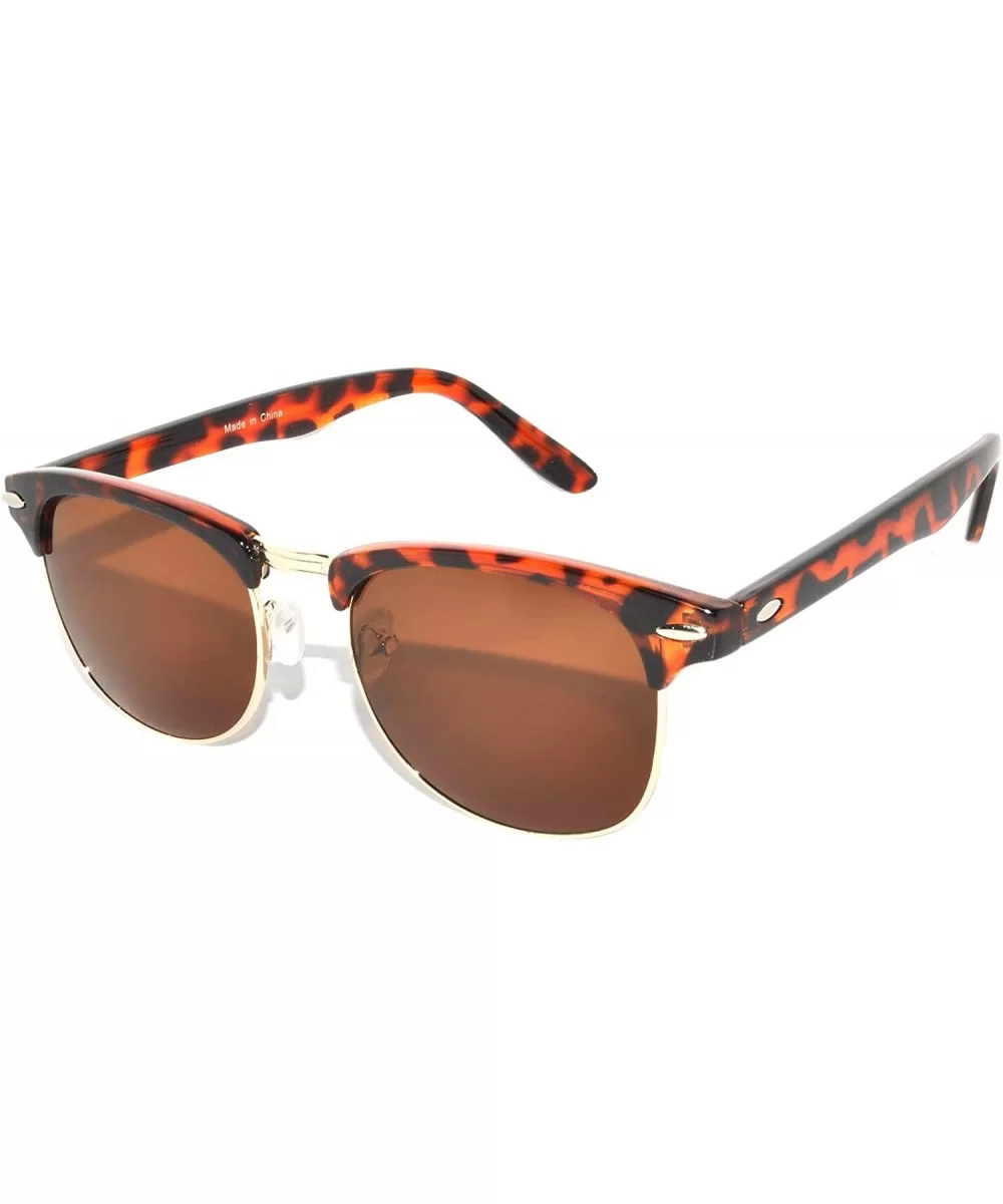 Retro Classic Sunglasses Metal Half Frame With Colored Lens Uv 400 - Brown-gold Brown - C711NO6Y5CX $5.55 Rectangular