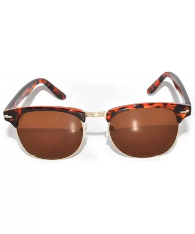 Retro Classic Sunglasses Metal Half Frame With Colored Lens Uv 400 - Brown-gold Brown - C711NO6Y5CX $5.55 Rectangular