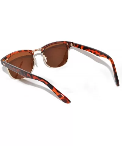 Retro Classic Sunglasses Metal Half Frame With Colored Lens Uv 400 - Brown-gold Brown - C711NO6Y5CX $5.55 Rectangular