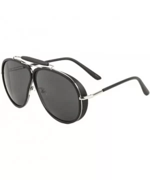 Double Rim Thick Plastic Frame Aviator Sunglasses - Black Silver - C3190O0EOHU $11.03 Aviator