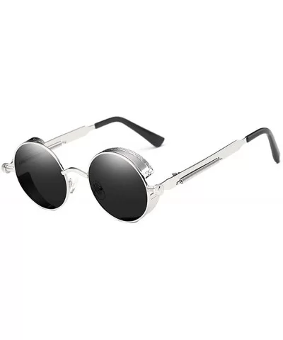 steampunk sunglasses European American reflective - Silver Frame Black Ash - CK199L5H083 $33.96 Round