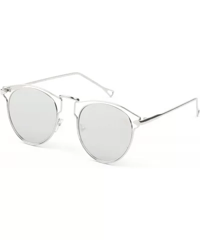 Women Metal Retro Mirrored Round Cat Eye UV Protection Fashion Sunglasses - Silver - C718WU8M5UL $14.81 Goggle