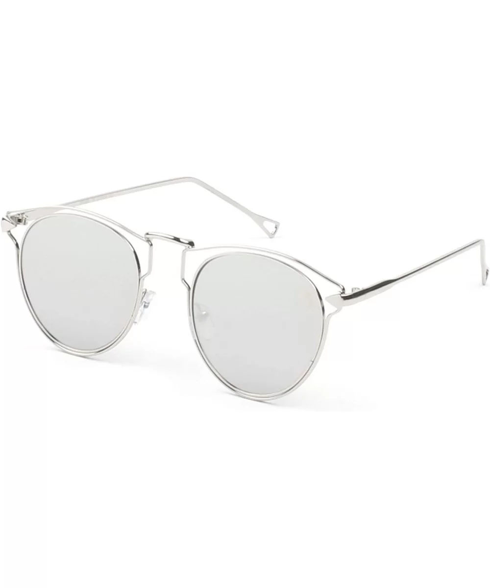 Women Metal Retro Mirrored Round Cat Eye UV Protection Fashion Sunglasses - Silver - C718WU8M5UL $14.81 Goggle