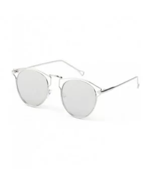 Women Metal Retro Mirrored Round Cat Eye UV Protection Fashion Sunglasses - Silver - C718WU8M5UL $14.81 Goggle