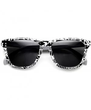 Native Print Geometric Shapes Keyhole Bridge Horn Rimmed Sunglasses - Black-white-native - CO11N9M8KEL $6.87 Sport