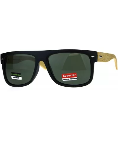 Mens Flat Top Hipster Horned Rim Wood Grain Arm Sunglasses - Black Green - CW180AM9I0G $7.81 Rectangular