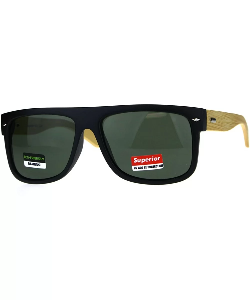 Mens Flat Top Hipster Horned Rim Wood Grain Arm Sunglasses - Black Green - CW180AM9I0G $7.81 Rectangular