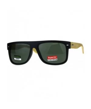 Mens Flat Top Hipster Horned Rim Wood Grain Arm Sunglasses - Black Green - CW180AM9I0G $7.81 Rectangular