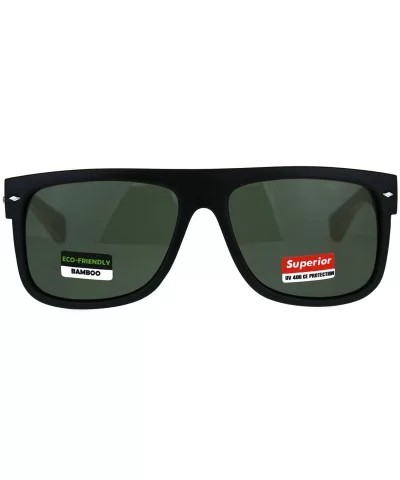 Mens Flat Top Hipster Horned Rim Wood Grain Arm Sunglasses - Black Green - CW180AM9I0G $7.81 Rectangular