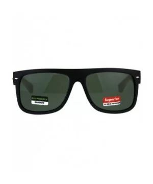 Mens Flat Top Hipster Horned Rim Wood Grain Arm Sunglasses - Black Green - CW180AM9I0G $7.81 Rectangular