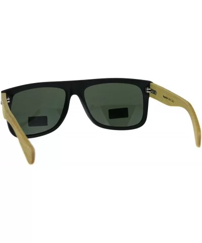 Mens Flat Top Hipster Horned Rim Wood Grain Arm Sunglasses - Black Green - CW180AM9I0G $7.81 Rectangular