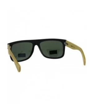 Mens Flat Top Hipster Horned Rim Wood Grain Arm Sunglasses - Black Green - CW180AM9I0G $7.81 Rectangular