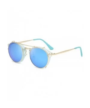 Clip On Sunglasses Steampunk Style and Round Mirrored Lens - D3 blue Mirror Lens+gold Frame - CA17XMRXXNS $10.28 Round