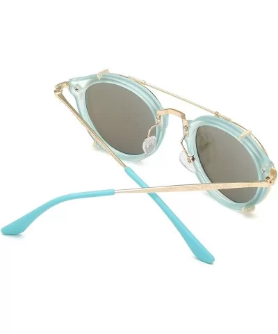 Clip On Sunglasses Steampunk Style and Round Mirrored Lens - D3 blue Mirror Lens+gold Frame - CA17XMRXXNS $10.28 Round