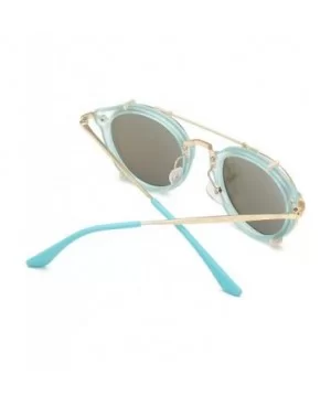 Clip On Sunglasses Steampunk Style and Round Mirrored Lens - D3 blue Mirror Lens+gold Frame - CA17XMRXXNS $10.28 Round