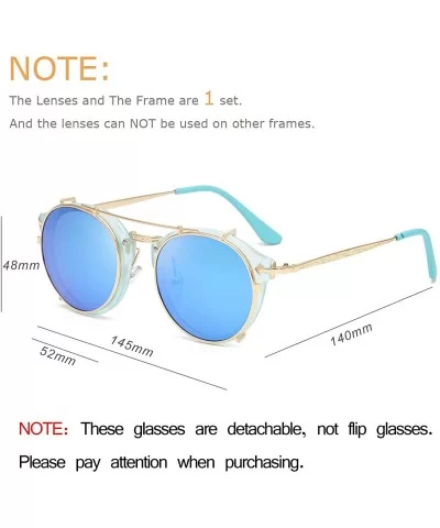 Clip On Sunglasses Steampunk Style and Round Mirrored Lens - D3 blue Mirror Lens+gold Frame - CA17XMRXXNS $10.28 Round