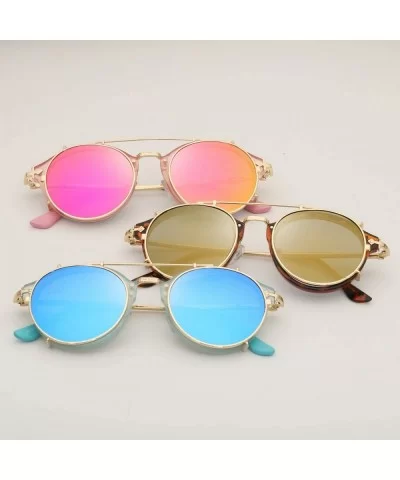 Clip On Sunglasses Steampunk Style and Round Mirrored Lens - D3 blue Mirror Lens+gold Frame - CA17XMRXXNS $10.28 Round