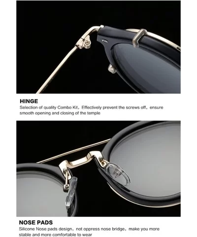 Clip On Sunglasses Steampunk Style and Round Mirrored Lens - D3 blue Mirror Lens+gold Frame - CA17XMRXXNS $10.28 Round