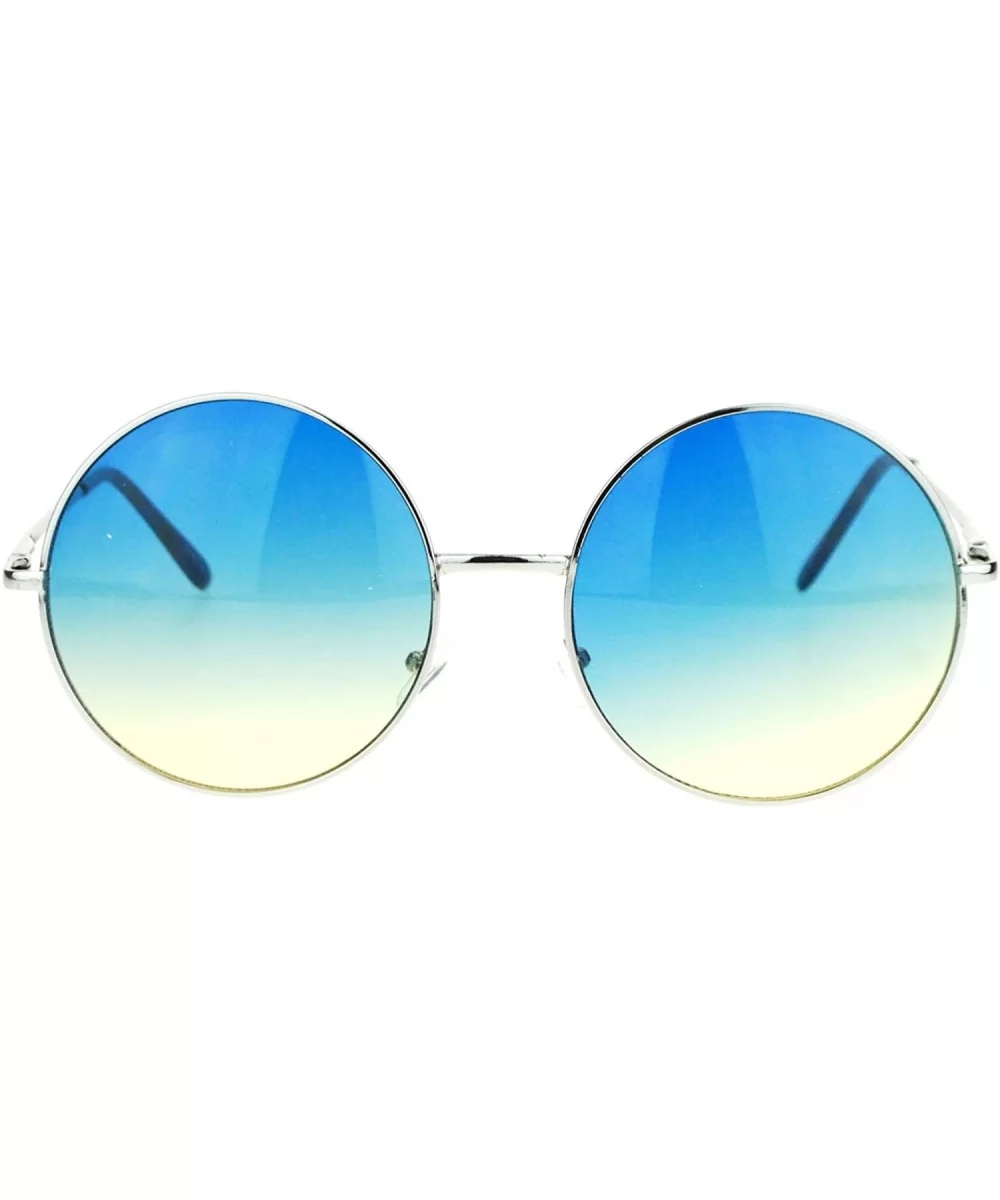 Hippie Retro Groovy Gradient Oversize Circle Lens Round Lennon Sunglasses - Blue - C811S69T1XV $11.86 Round