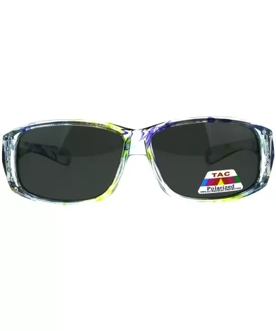 Polarized Womens Floral Print Fit Over Rectangular 54mm Sunglasses - Clear Blue Yellow - CP18D4KCM78 $8.51 Oversized