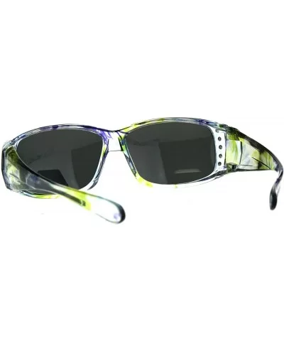 Polarized Womens Floral Print Fit Over Rectangular 54mm Sunglasses - Clear Blue Yellow - CP18D4KCM78 $8.51 Oversized