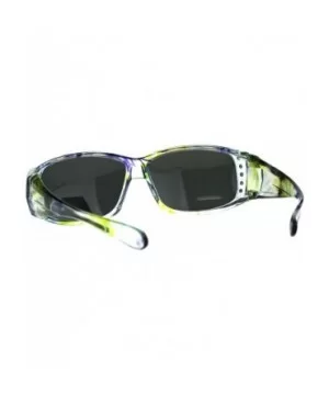 Polarized Womens Floral Print Fit Over Rectangular 54mm Sunglasses - Clear Blue Yellow - CP18D4KCM78 $8.51 Oversized