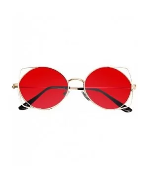 Sunglasses for Women Cat Eye Mirrored Flat Lenses Metal Frame Sunglasses - Red - CJ18TI8H7OE $6.84 Sport