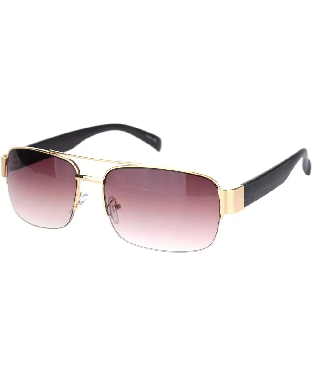 Mens Luxury Half Rim Rectangular Designer Fashion Sunglasses - Gold Grey - CJ11XOLXRWH $7.37 Rectangular