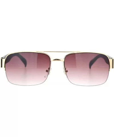 Mens Luxury Half Rim Rectangular Designer Fashion Sunglasses - Gold Grey - CJ11XOLXRWH $7.37 Rectangular