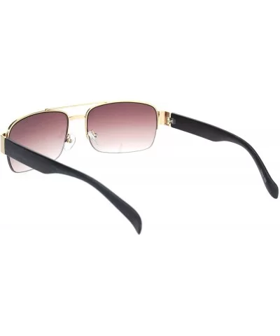 Mens Luxury Half Rim Rectangular Designer Fashion Sunglasses - Gold Grey - CJ11XOLXRWH $7.37 Rectangular