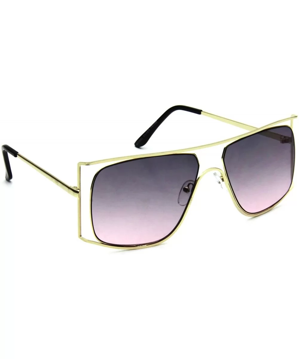 Oversized Large Aviator Sunglasses Flat Top Semi-Rimless Gold Shield - Purple - CU18G336KGW $7.16 Oversized