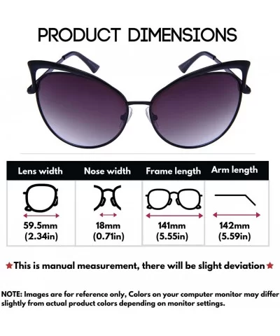 Fashion Oversized Metal Cat Eye Sunglasses Color Mirror & Gradient Lens for Women - CC12NQYELXM $8.32 Oversized