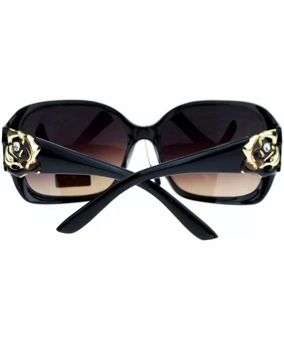 Womens Oversized Square Frame Sunglasses With Rhinestone Rose Design - Black Gold - CN127364OEX $6.08 Square