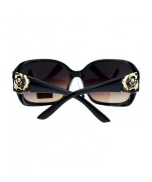 Womens Oversized Square Frame Sunglasses With Rhinestone Rose Design - Black Gold - CN127364OEX $6.08 Square