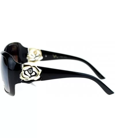 Womens Oversized Square Frame Sunglasses With Rhinestone Rose Design - Black Gold - CN127364OEX $6.08 Square