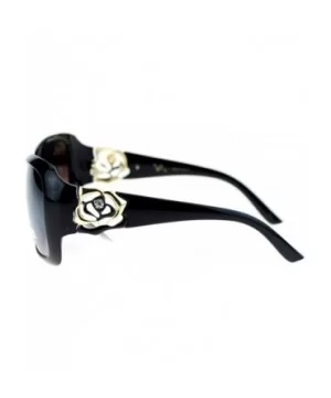 Womens Oversized Square Frame Sunglasses With Rhinestone Rose Design - Black Gold - CN127364OEX $6.08 Square