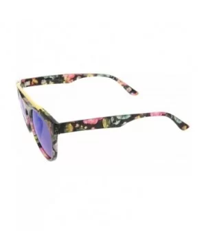 Women's Floral Metal Brow Bar Colored Mirror Lens P3 Round Sunglasses 50mm - Black-floral / Blue Mirror - CJ12MYV0NY2 $7.87 R...