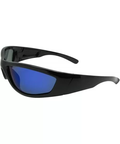 Wrap Around Color Mirror Polarized Sunglasses PSR29 - Black Frame Blue Mirrored Gray Lenses - CT18LYYA27C $13.19 Wrap