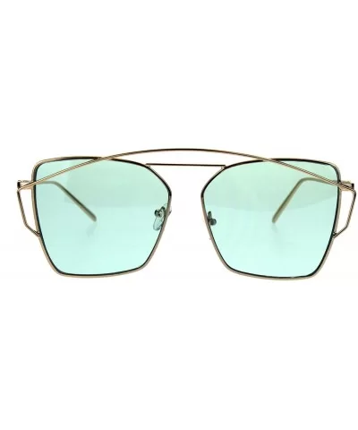 Womens Futuristic Flat Retro Rectangular Pilots Metal Rim Sunglasses - Gold Green - CI18602QAOR $10.63 Rectangular