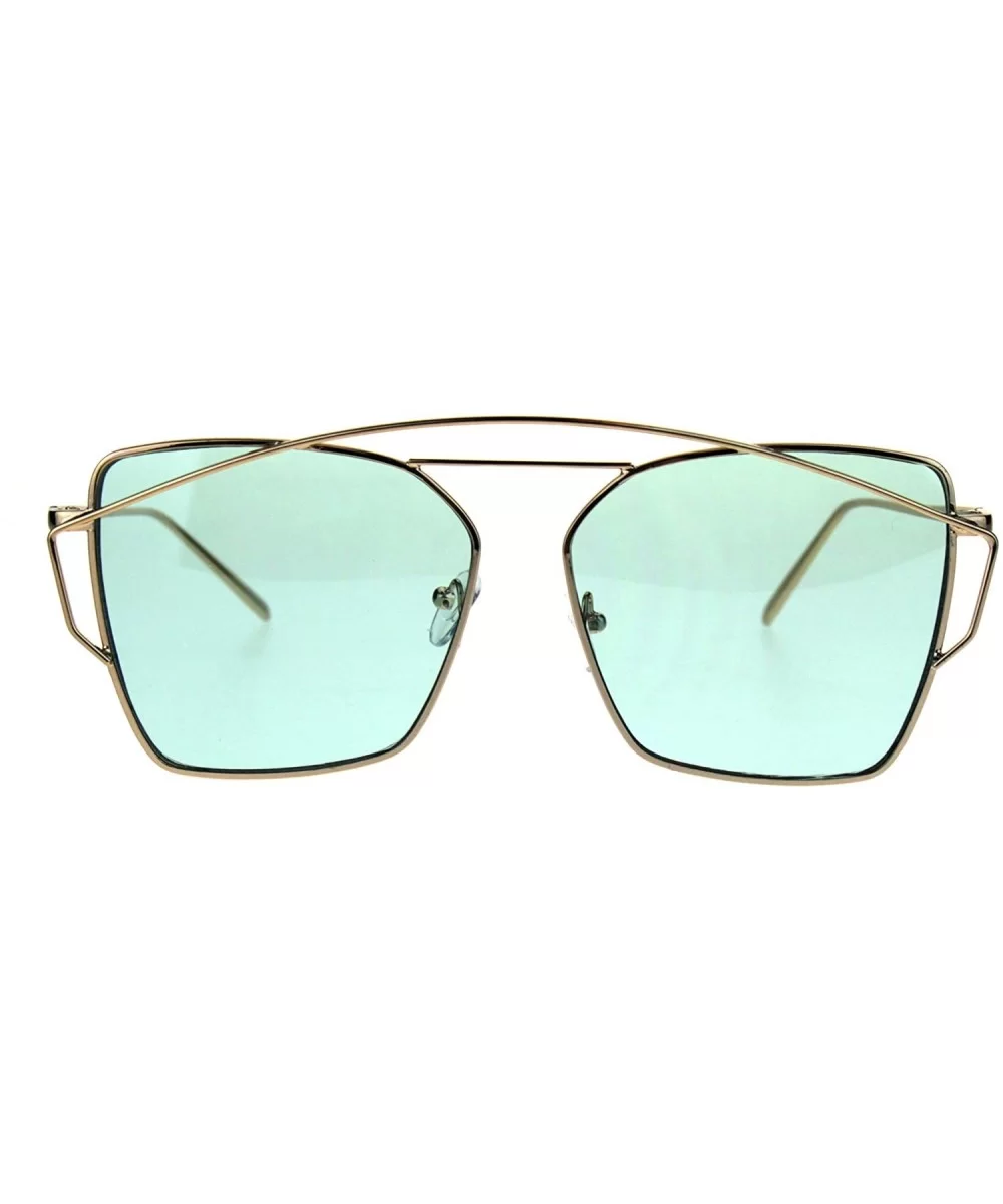 Womens Futuristic Flat Retro Rectangular Pilots Metal Rim Sunglasses - Gold Green - CI18602QAOR $10.63 Rectangular