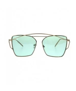 Womens Futuristic Flat Retro Rectangular Pilots Metal Rim Sunglasses - Gold Green - CI18602QAOR $10.63 Rectangular