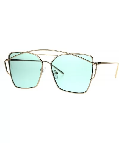 Womens Futuristic Flat Retro Rectangular Pilots Metal Rim Sunglasses - Gold Green - CI18602QAOR $10.63 Rectangular