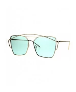 Womens Futuristic Flat Retro Rectangular Pilots Metal Rim Sunglasses - Gold Green - CI18602QAOR $10.63 Rectangular