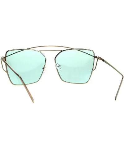 Womens Futuristic Flat Retro Rectangular Pilots Metal Rim Sunglasses - Gold Green - CI18602QAOR $10.63 Rectangular